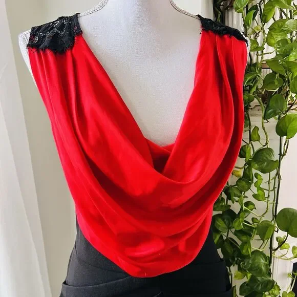 Gabrielle Union Red & Black Satin Lacy Back Pencil Dress Evening Date Night - Lg - Picture 2 of 10